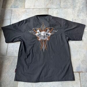 Dragonfly Roadhouse Skull Piston Embroidered Work Shirt Men's‎ M Black